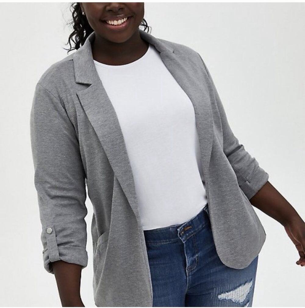 Torrid NWT Heather Grey Jersey Roll Sleeve Blazer 4X